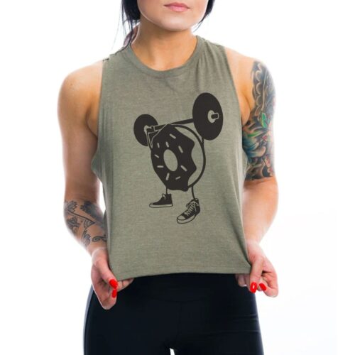 Weightlifting Donut Crop Top For Women , Gym Shirts , Cropped Workout Tank , Fitness Apparel , Gym Tank For Weightlifing Bodybuilding