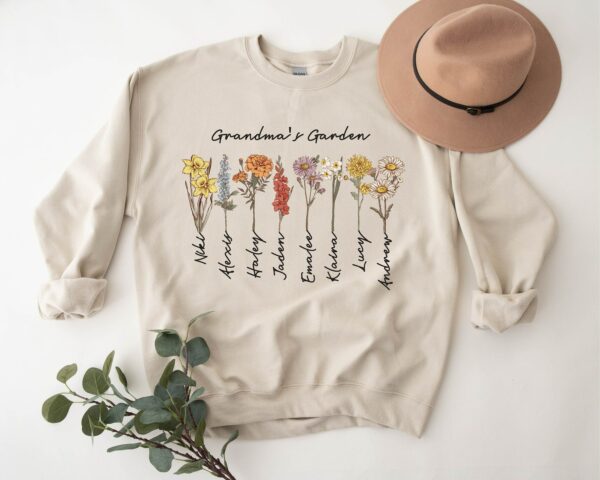 Grandma'S Garden Sweatshirt, Custom Birthflower Sweatshirt, Gift For Grandma, Love Grows Here, Mom'S Garden