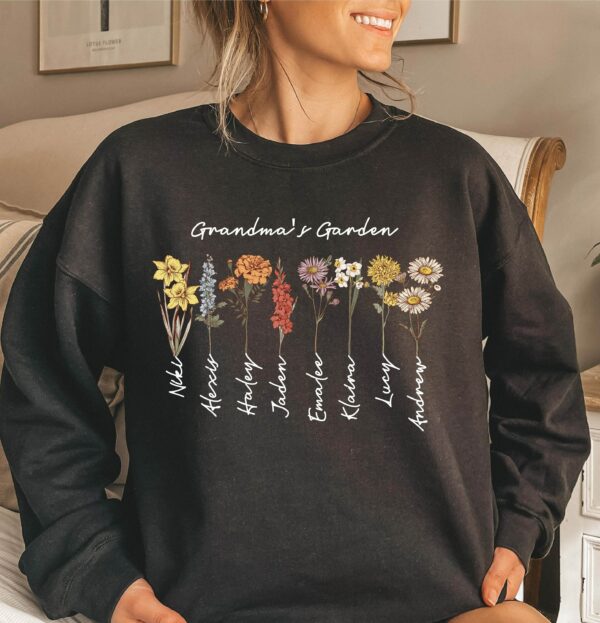 Grandma'S Garden Sweatshirt, Custom Birthflower Sweatshirt, Gift For Grandma, Love Grows Here, Mom'S Garden