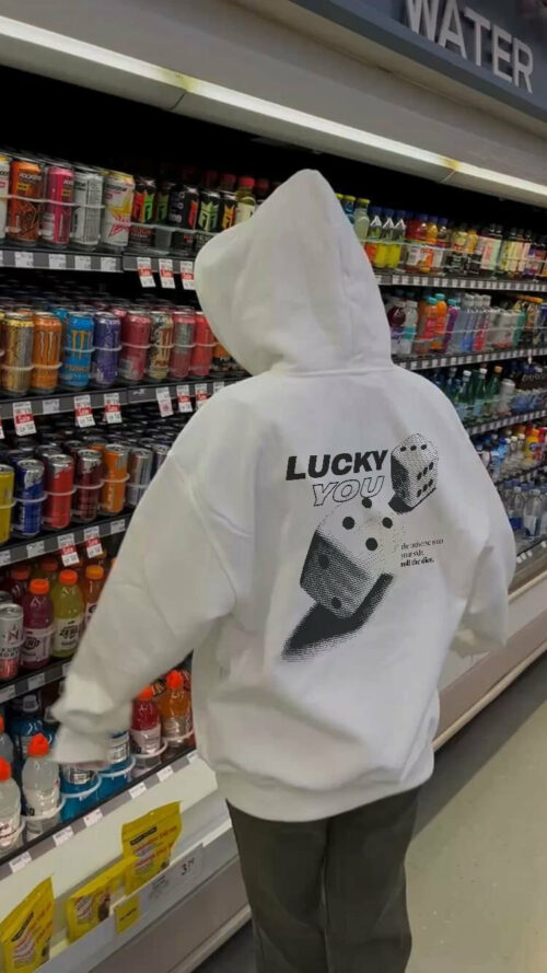 Unisex Lucky You Streetwear Graphic Hoodie Trendy Sweatshirt