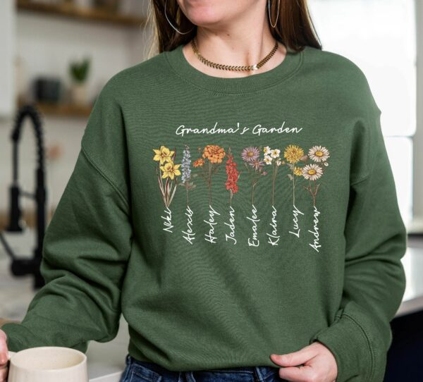 Grandma'S Garden Sweatshirt, Custom Birthflower Sweatshirt, Gift For Grandma, Love Grows Here, Mom'S Garden